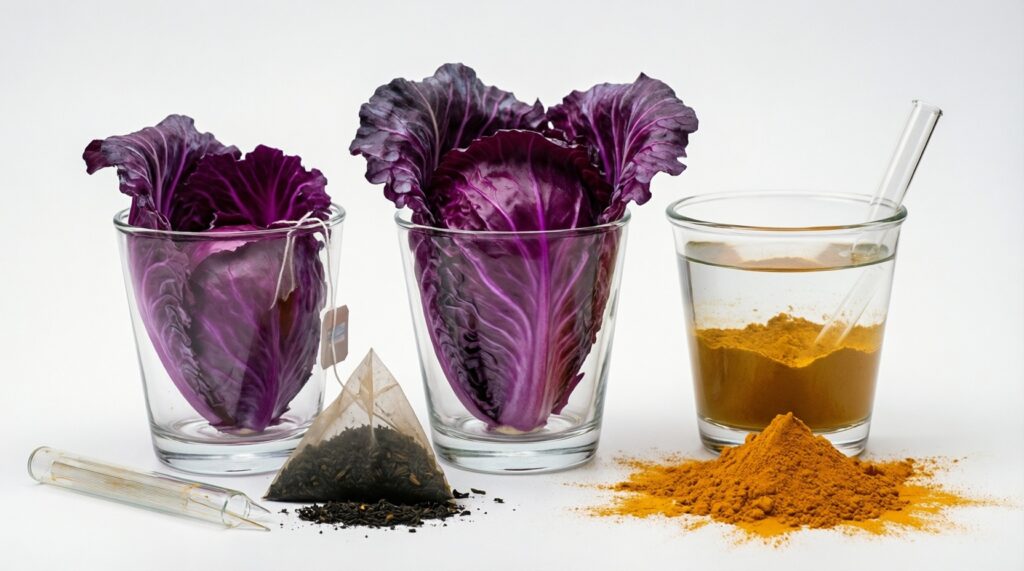 Почему меняется цвет: индикаторы из капусты, чая и куркумы в действии - иллюстрация